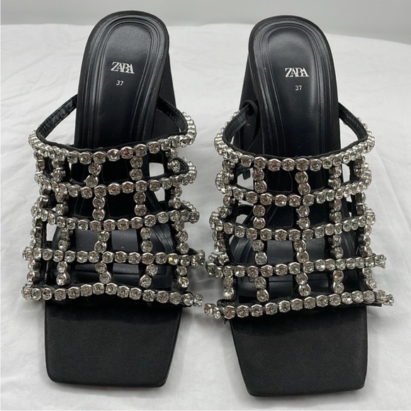 NEW! Zara Boho Black Heeled Mules With Rhinestones. EU37. - Picture 4 of 12